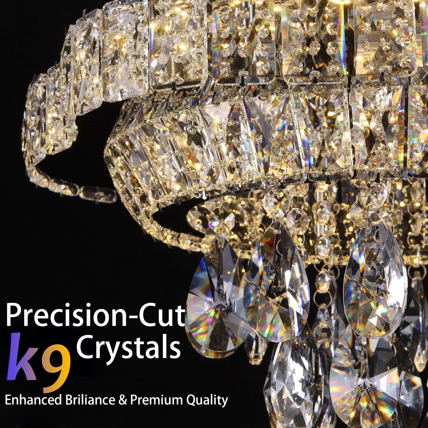 OSGNER gold crystal ceiling light, dimmable LED, remote control, modern flower design.