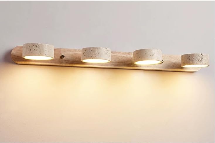 LED vanity light, stone design, rotatable heads, modern rustic style for bathroom or bedroom.
