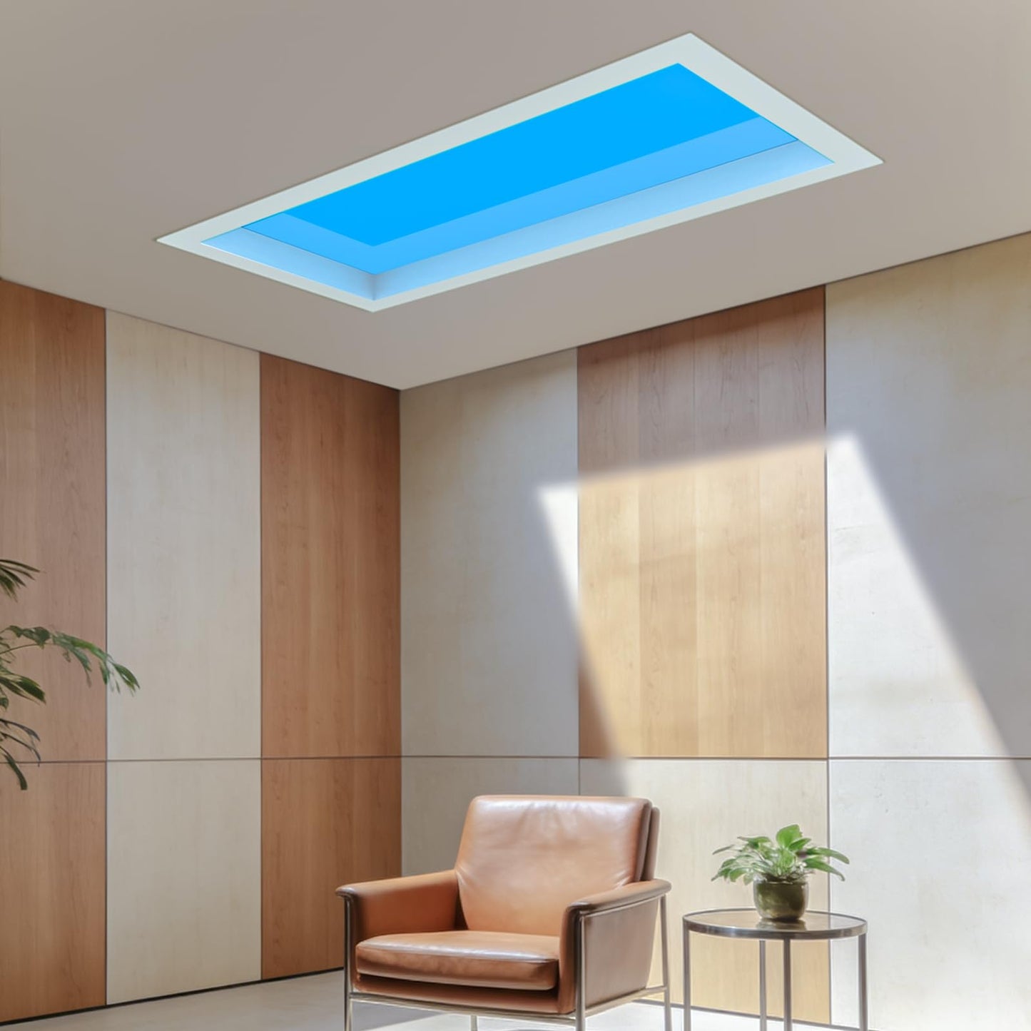 TroupePal artificial skylight panel, dimmable, remote control, natural light effect for dark rooms.