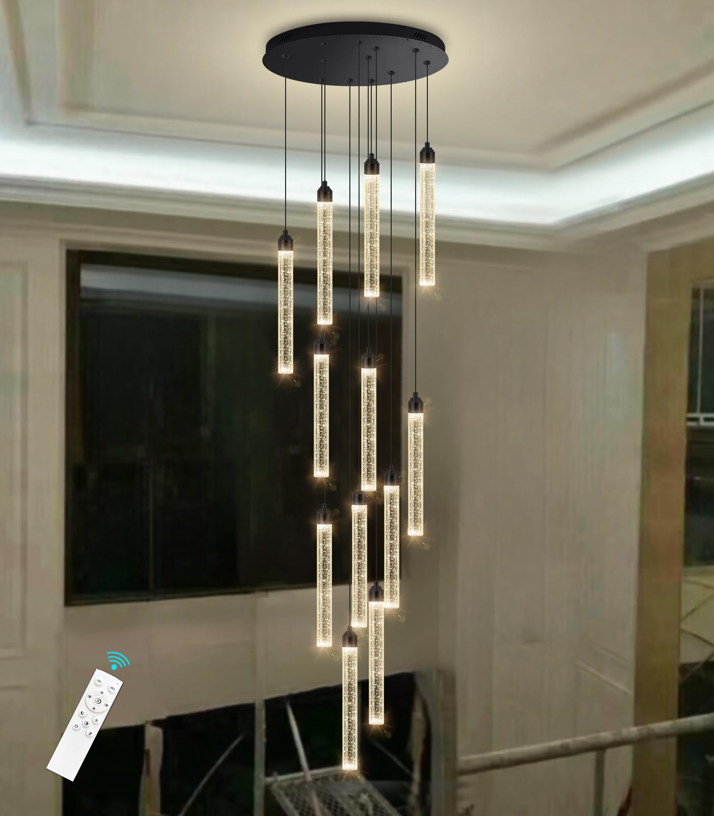 dolria 12-light chandelier, LED dimmable, crystal design, modern lighting for high ceilings.