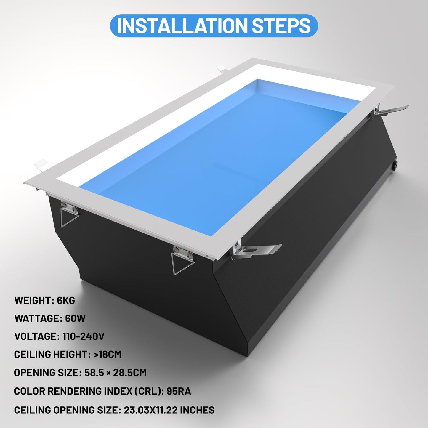 TroupePal artificial skylight panel, dimmable, remote control, natural light effect for dark rooms.
