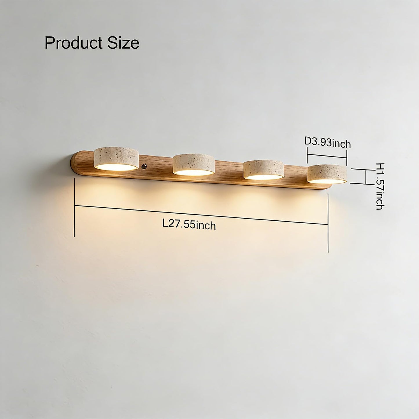 LED vanity light, stone design, rotatable heads, modern rustic style for bathroom or bedroom.