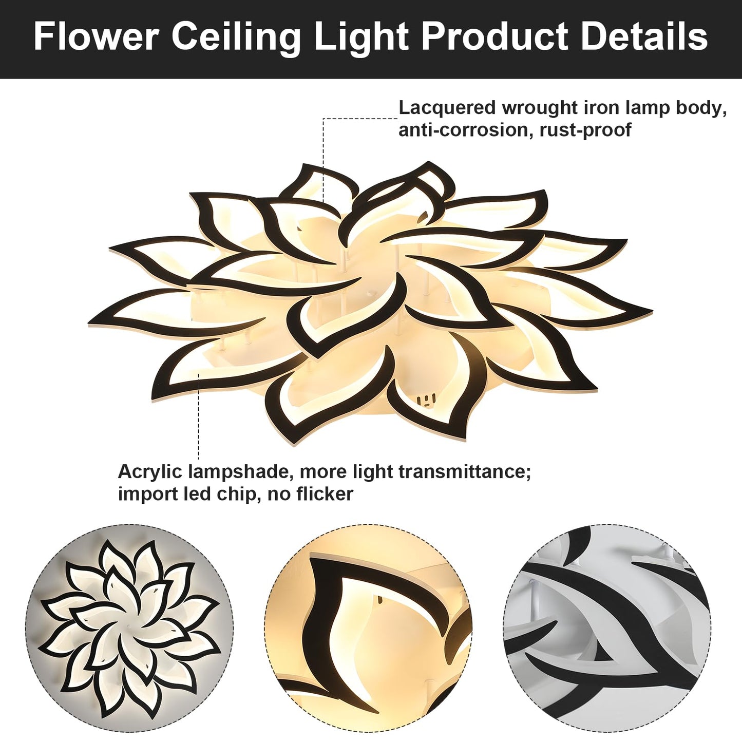 JAYMP flower ceiling light, dimmable LED, remote control, modern decorative lighting.