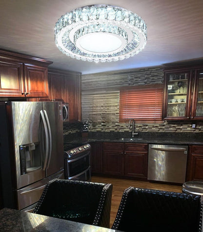 AFQEJG crystal chandelier, 19.6", dimmable LED, modern flush mount design for living spaces.