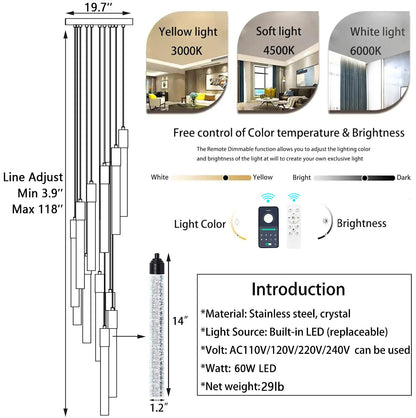 dolria 12-light chandelier, LED dimmable, crystal design, modern lighting for high ceilings.