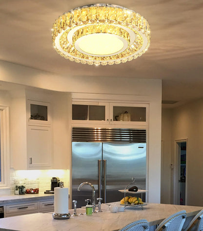 AFQEJG crystal chandelier, 19.6", dimmable LED, modern flush mount design for living spaces.