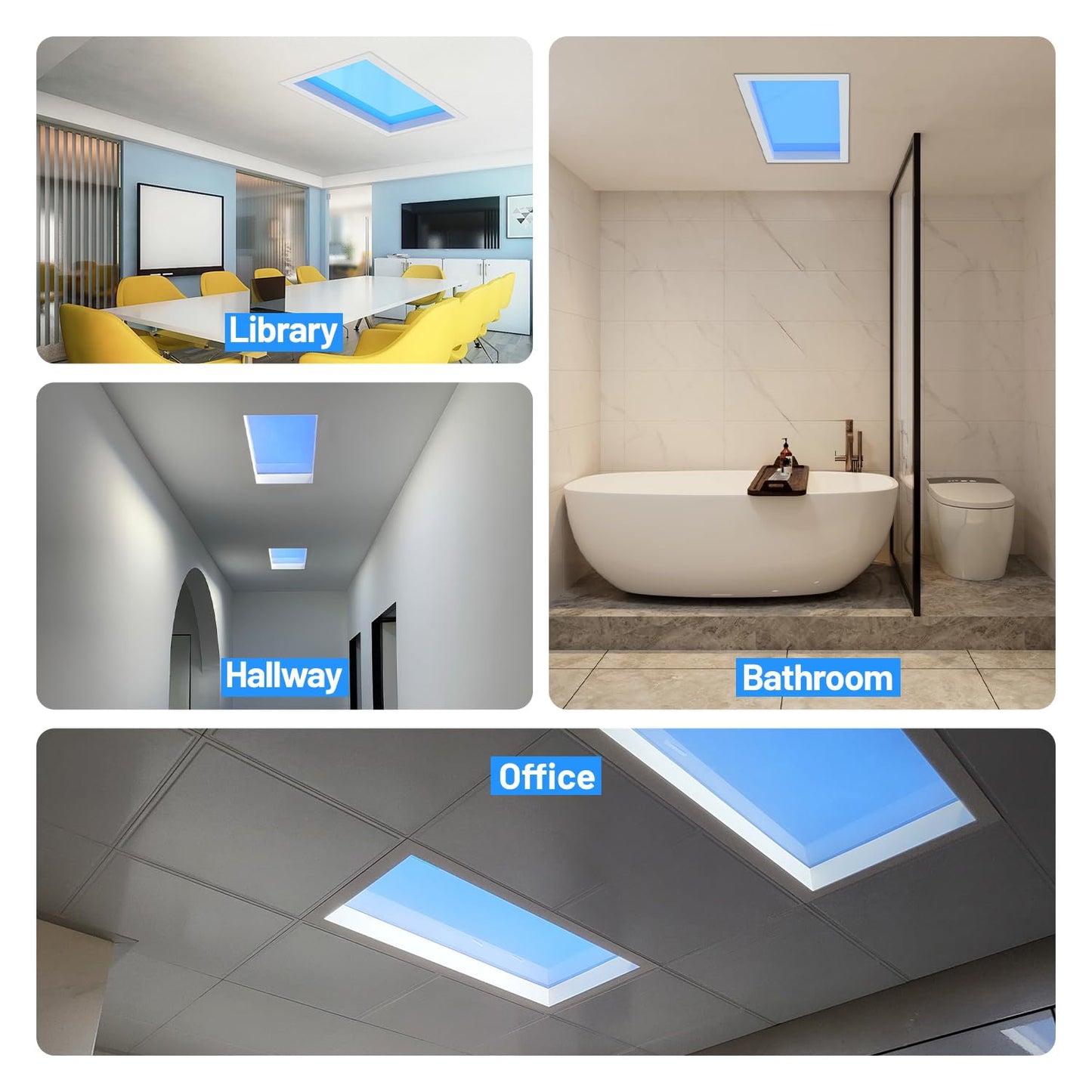 TroupePal artificial skylight panel, dimmable, remote control, natural light effect for dark rooms.