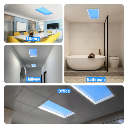 TroupePal artificial skylight panel, dimmable, remote control, natural light effect for dark rooms.