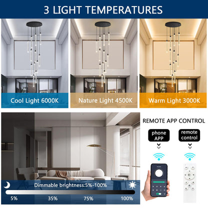 dolria 12-light chandelier, LED dimmable, crystal design, modern lighting for high ceilings.