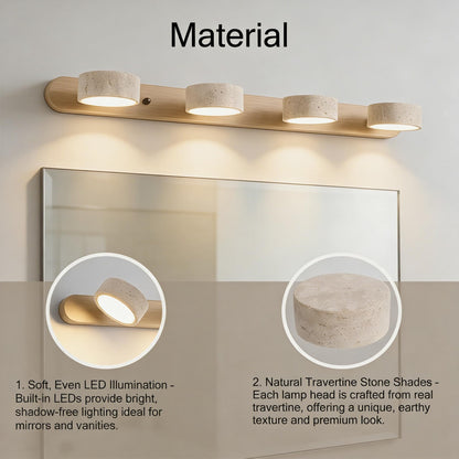 LED vanity light, stone design, rotatable heads, modern rustic style for bathroom or bedroom.