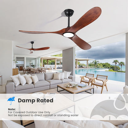 heimo ceiling fan 72", with light, remote control, dimmable, rustic outdoor/indoor use.