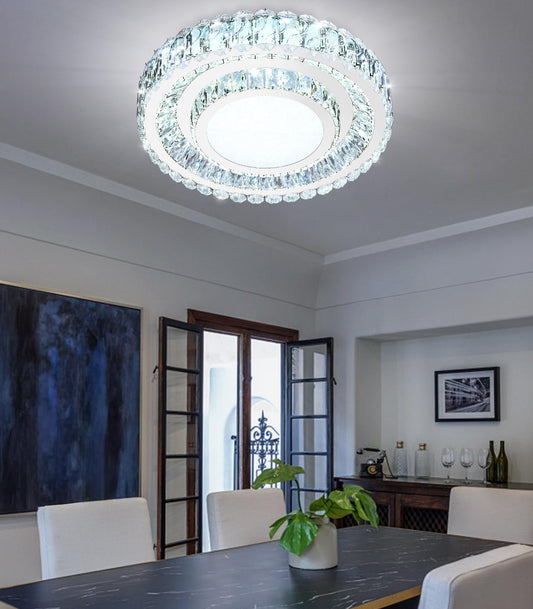 AFQEJG crystal chandelier, 19.6", dimmable LED, modern flush mount design for living spaces.