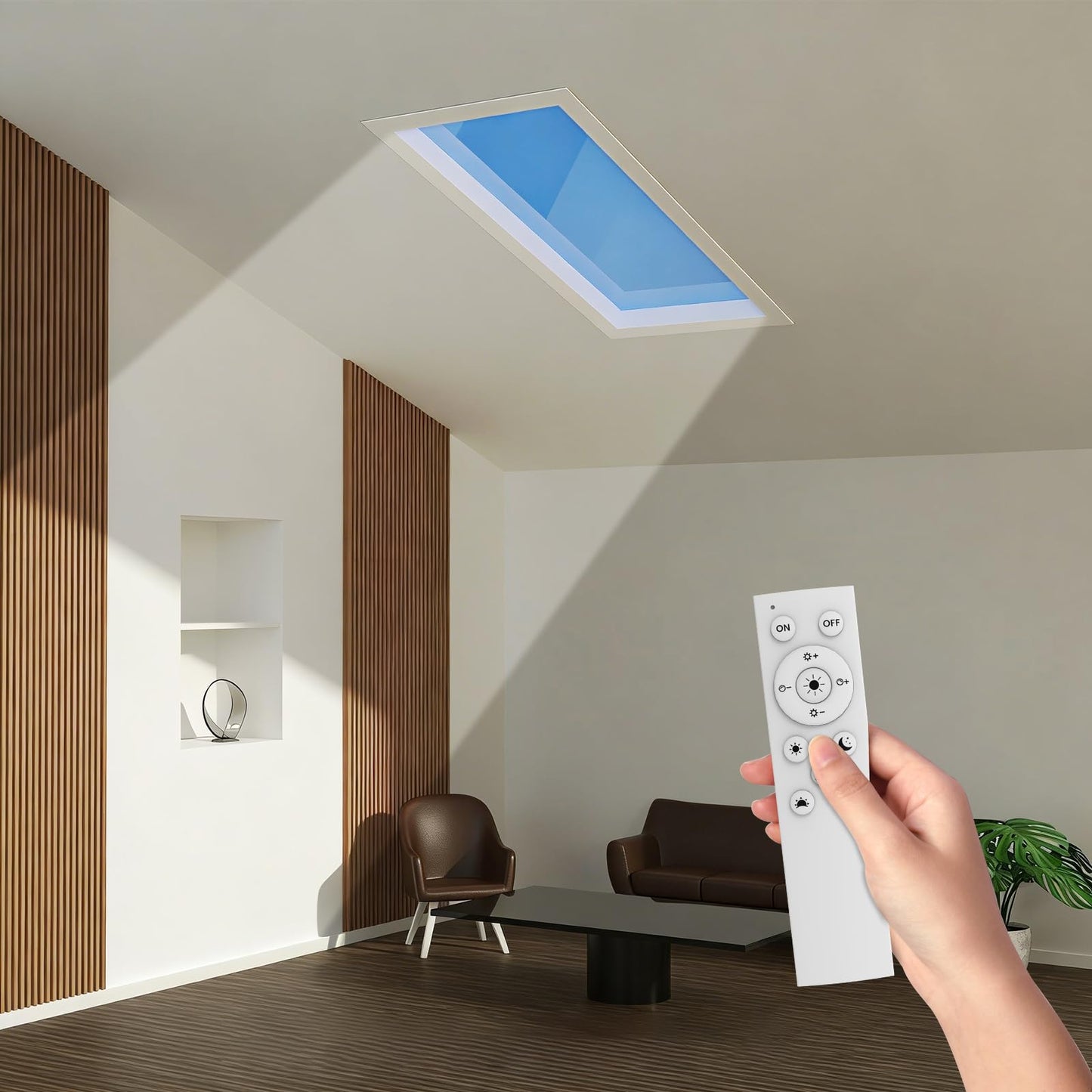 Aulaidik skylight panel, LED ceiling light, remote control, natural daylight effect.
