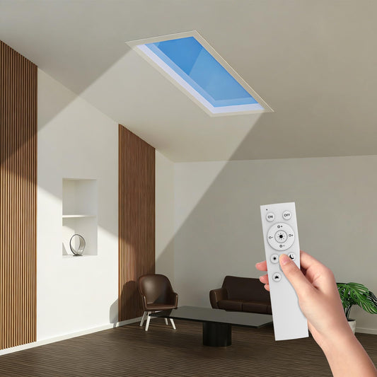 Aulaidik skylight panel, LED ceiling light, remote control, natural daylight effect.
