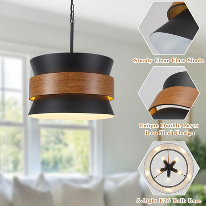 Yarlkav farmhouse chandelier, 5 lights, black vintage design, adjustable hanging for dining or kitchen.