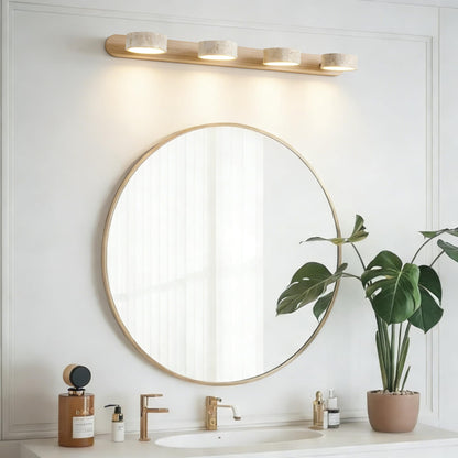LED vanity light, stone design, rotatable heads, modern rustic style for bathroom or bedroom.