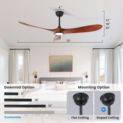 heimo ceiling fan 72", with light, remote control, dimmable, rustic outdoor/indoor use.