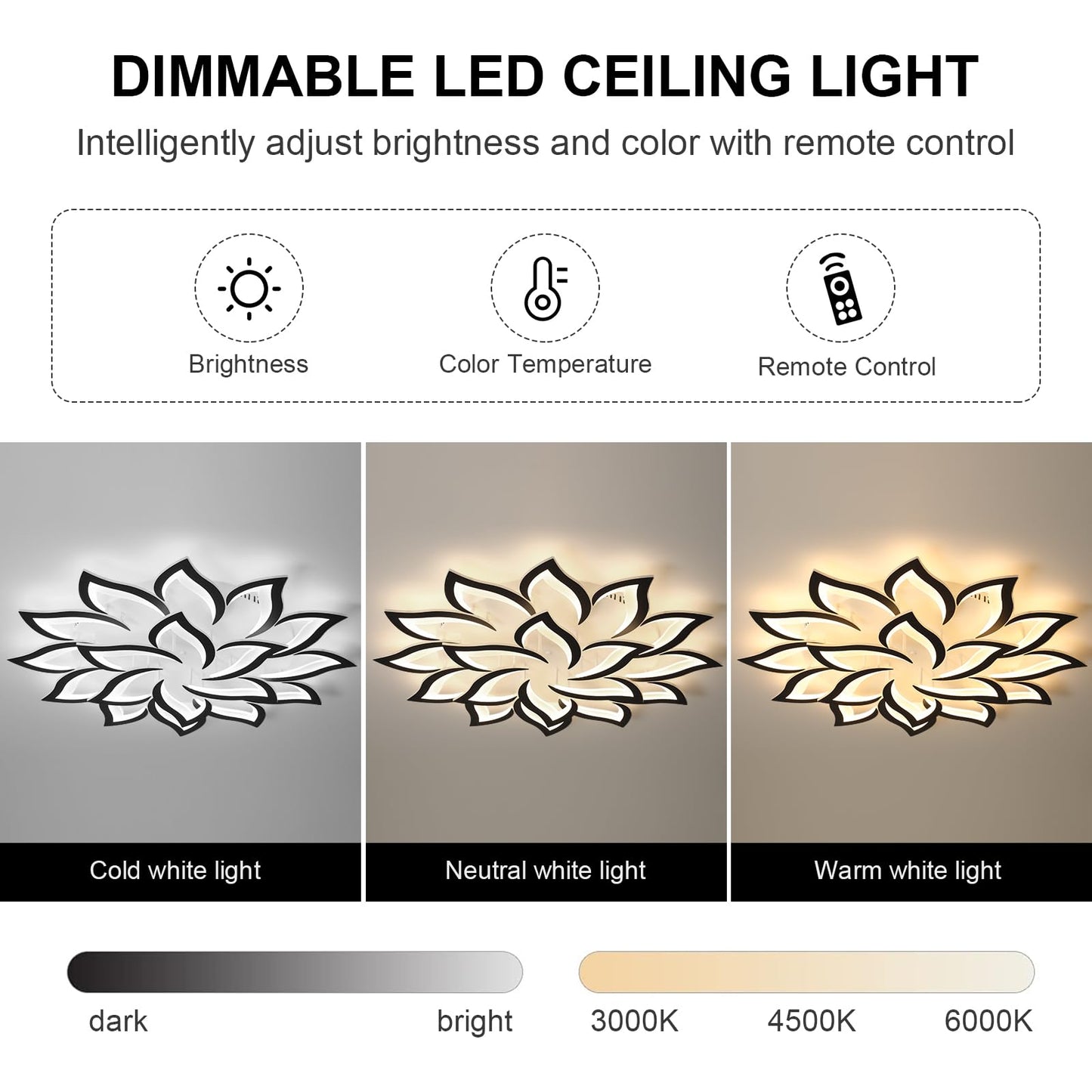 JAYMP flower ceiling light, dimmable LED, remote control, modern decorative lighting.