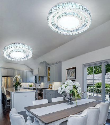 AFQEJG crystal chandelier, 19.6", dimmable LED, modern flush mount design for living spaces.