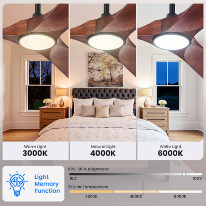 heimo ceiling fan 72", with light, remote control, dimmable, rustic outdoor/indoor use.