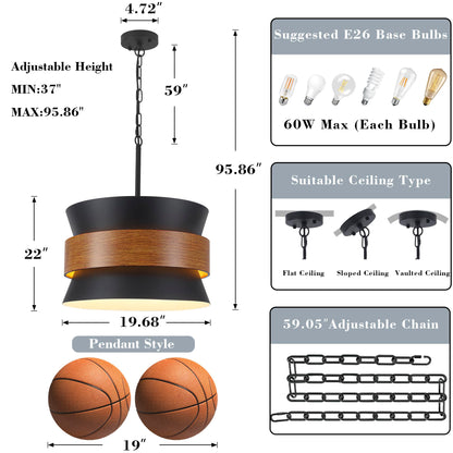 Yarlkav farmhouse chandelier, 5 lights, black vintage design, adjustable hanging for dining or kitchen.